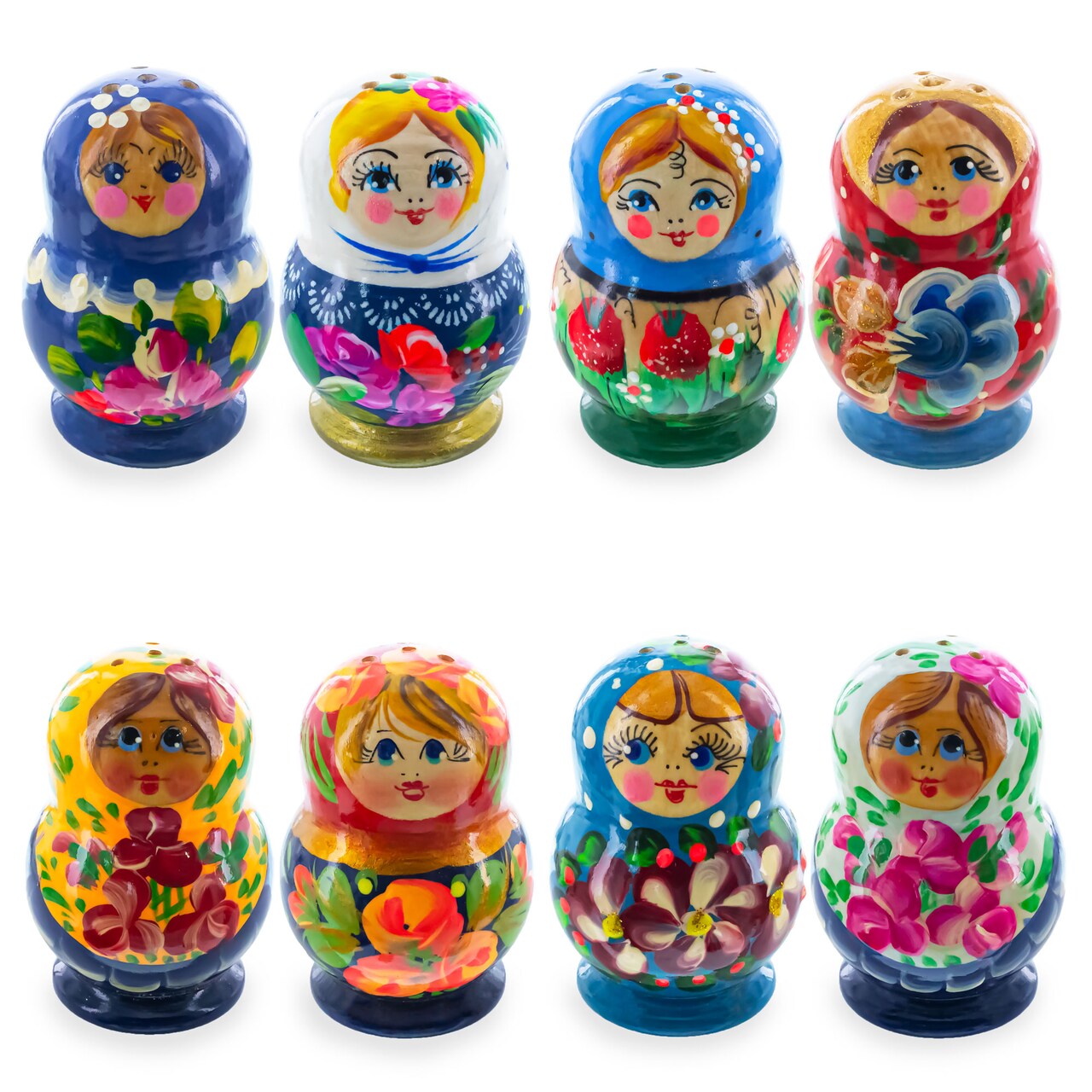 Set of 2 Assortment of Blue Colors Salt and Pepper Shakers Matryoshka